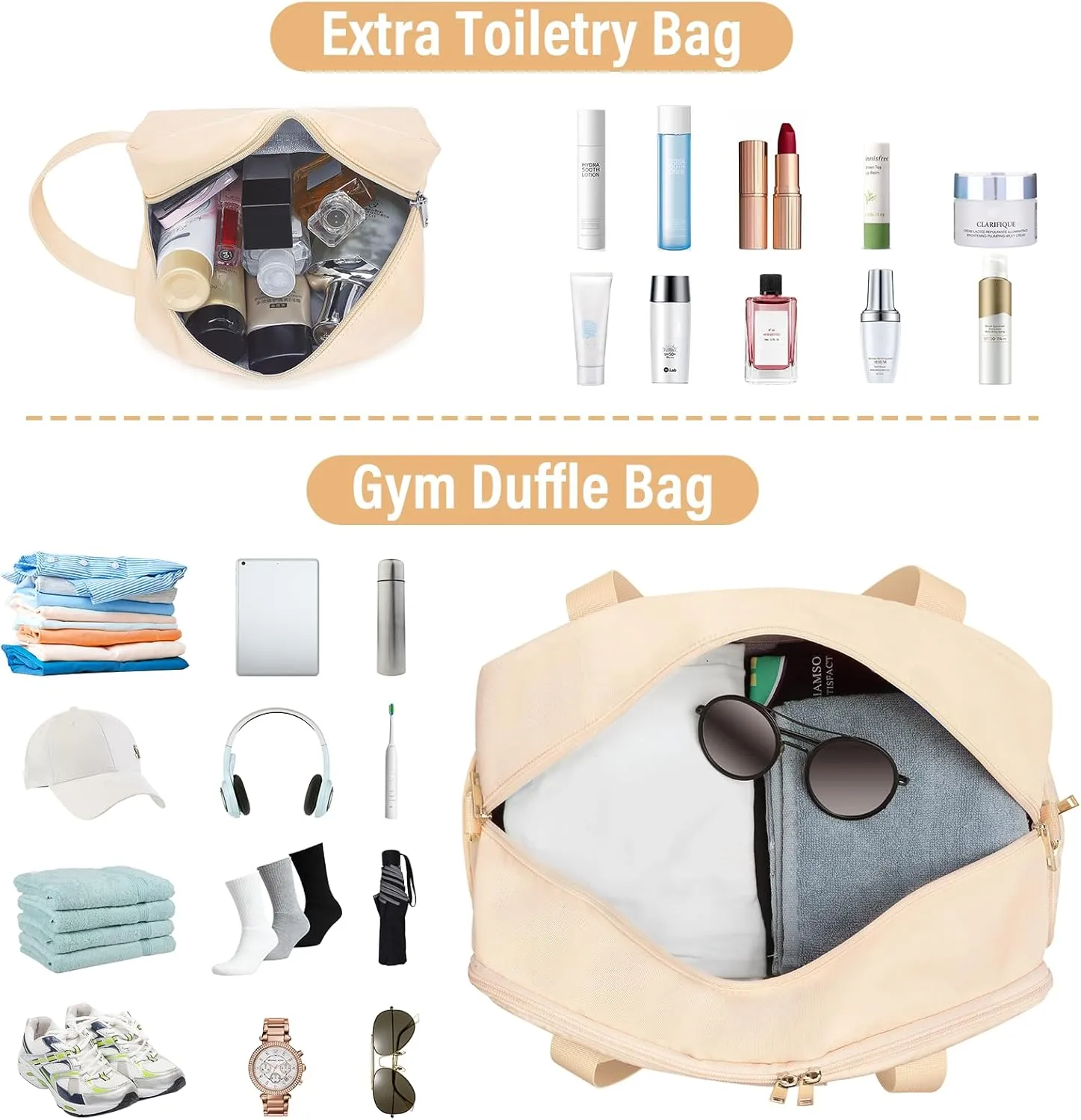 Sports Gym Bag for Women, Travel Duffle Bag with Shoe Compartment & Wet Pocket, Fitness Yoga Bag Weekender Overnight Bag Small