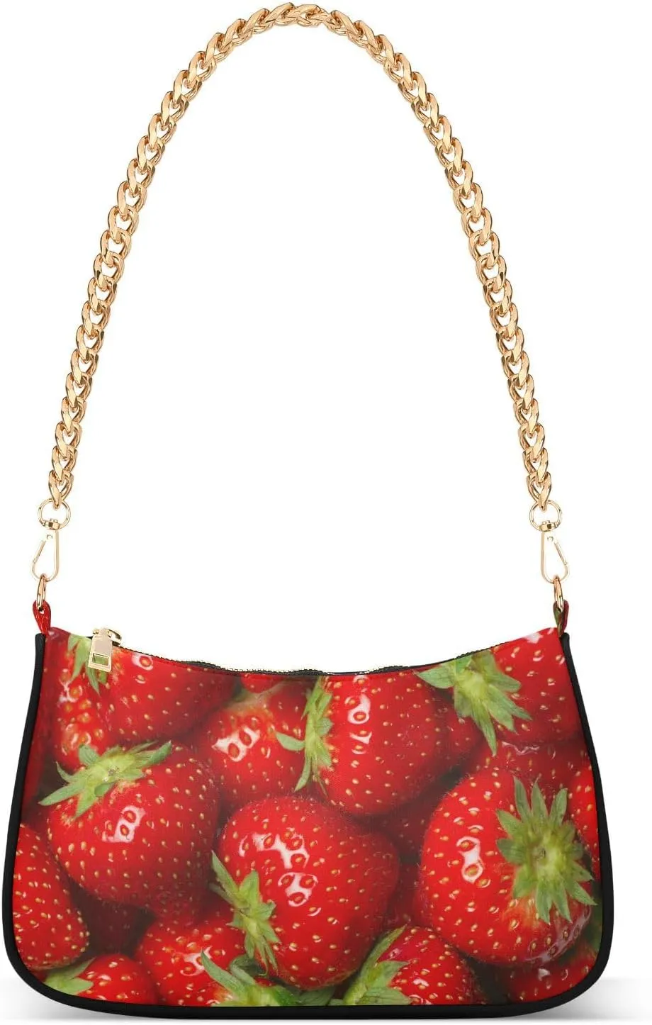 Strawberry Fruit Red Shoulder Handbags for Women Travel Hobo Tote Handbag Women Gold Chain Shoulder Bags Purse with Zipper Closure