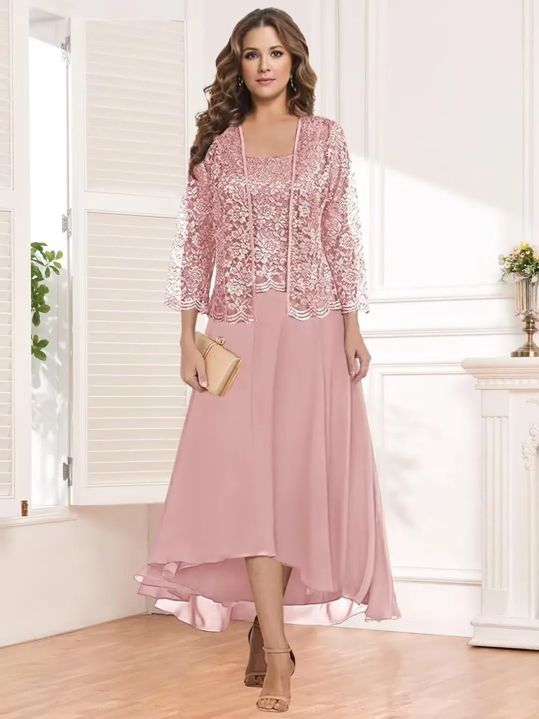 Stylefun Women's Lace Mother of The Bride Dresses with Jacket 3/4 Sleeve Chiffon Long Formal Dresses Evening Gowns