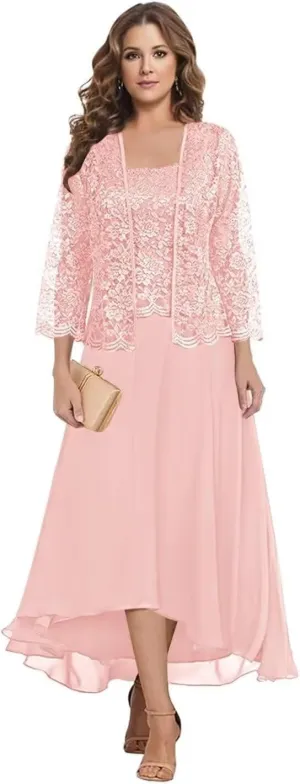 Stylefun Women's Lace Mother of The Bride Dresses with Jacket 3/4 Sleeve Chiffon Long Formal Dresses Evening Gowns