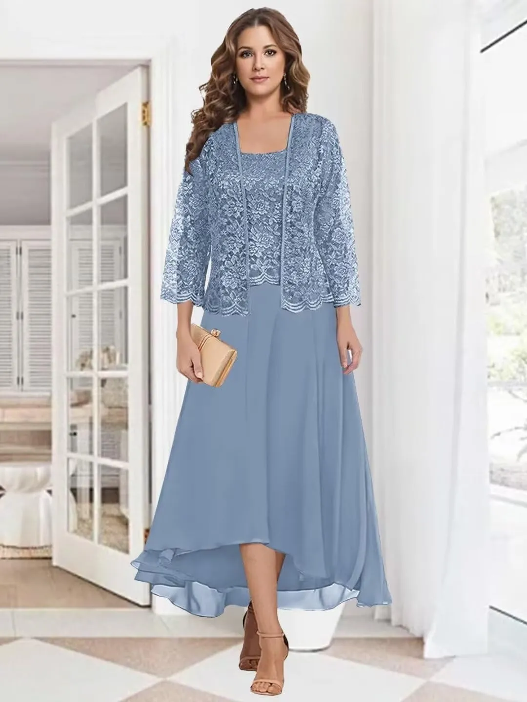 Stylefun Women's Lace Mother of The Bride Dresses with Jacket 3/4 Sleeve Chiffon Long Formal Dresses Evening Gowns