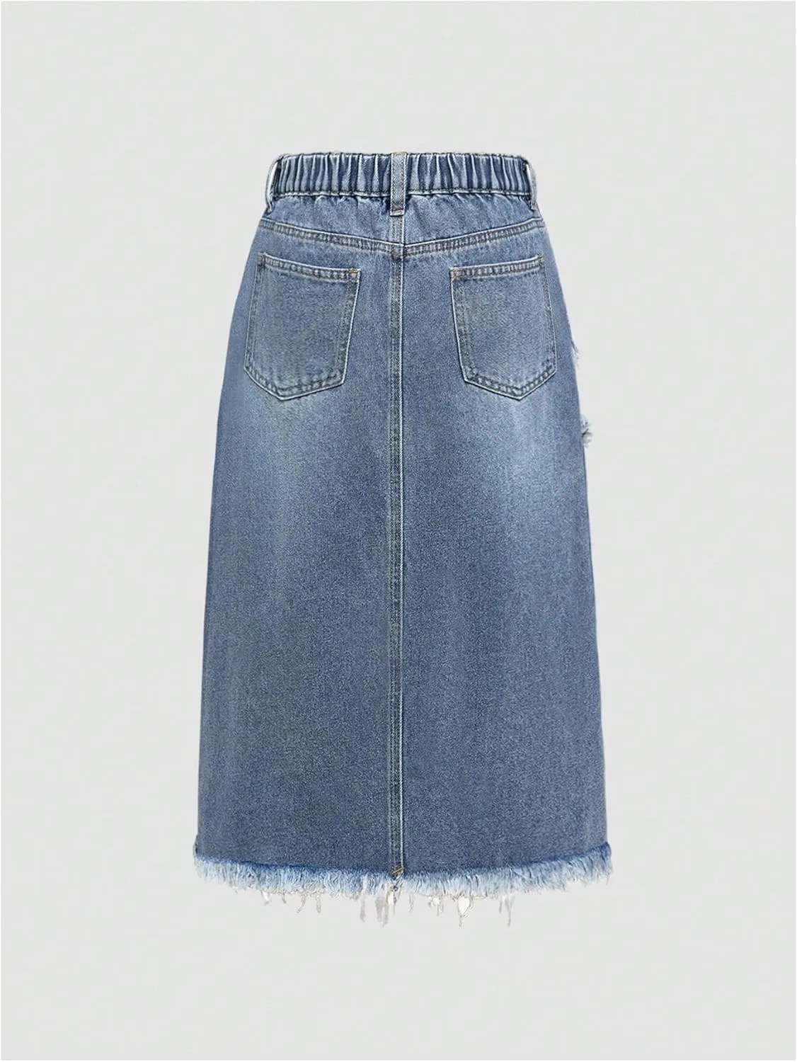 SweatyRocks Girl's High Waist Y2K Punk Distressed Raw Trim Midi Denim Skirts
