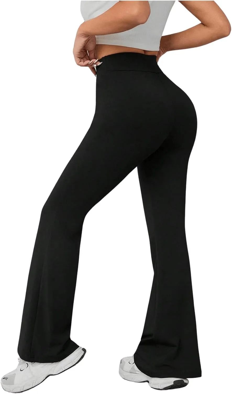 SweatyRocks Women's Solid Color Elastic High Waist Trousers Flared Leg Skinny Pants