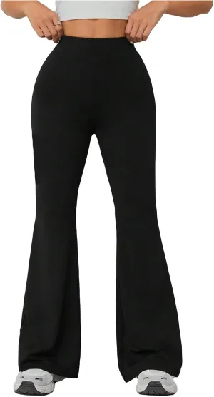 SweatyRocks Women's Solid Color Elastic High Waist Trousers Flared Leg Skinny Pants