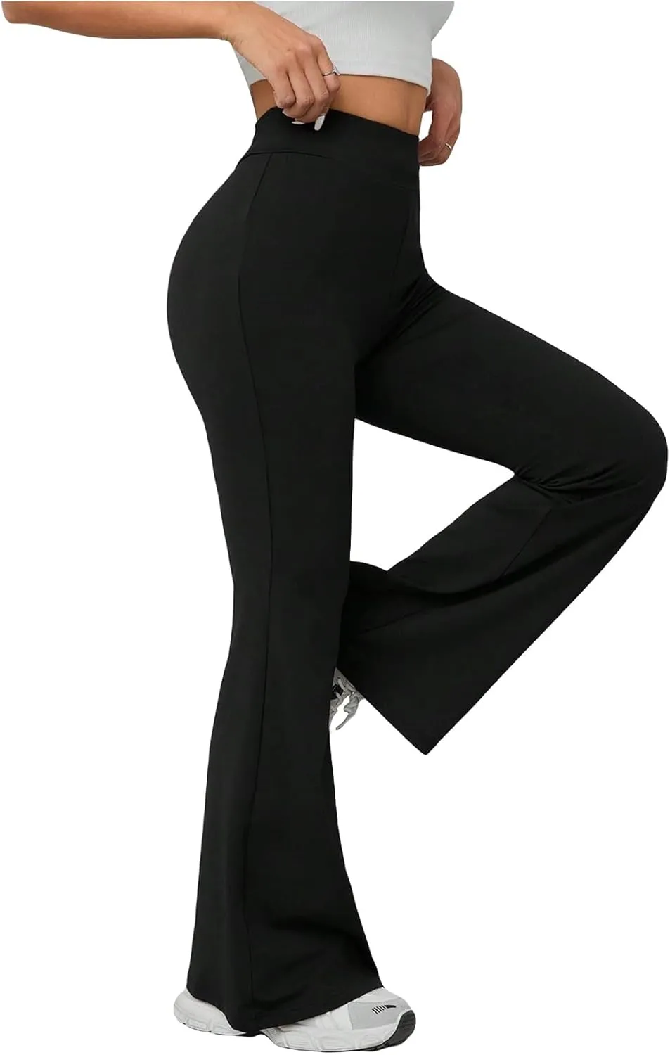 SweatyRocks Women's Solid Color Elastic High Waist Trousers Flared Leg Skinny Pants