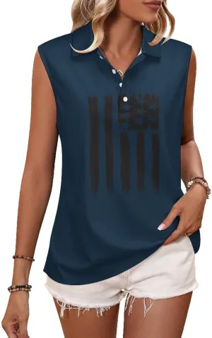 TAIZIYEAH Women's Sleeveless Top South Korean Flag Loose PO-LO Tank Top Shirts Casual Pullover Blouse Shirts