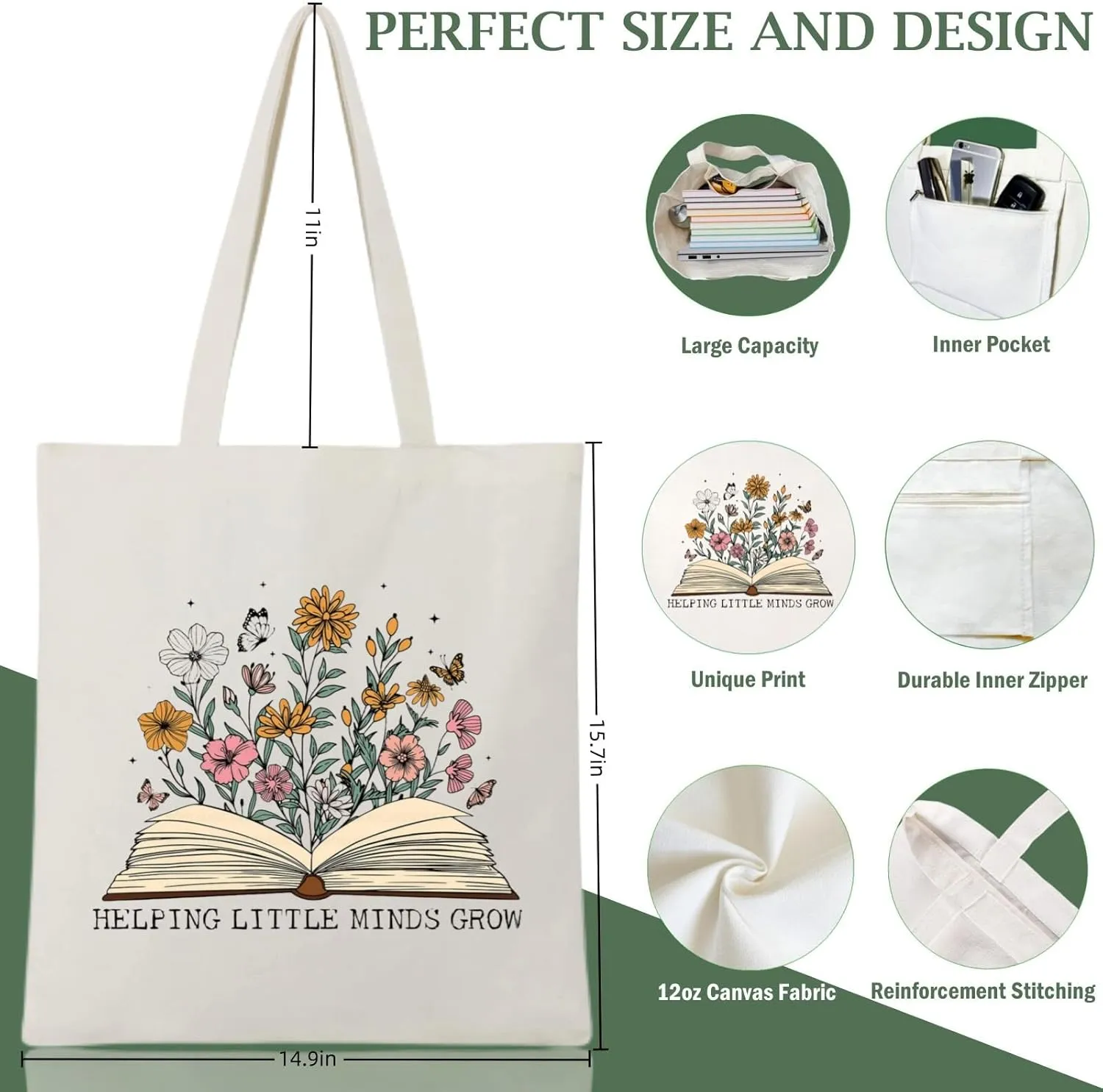 Teacher Appreciation Gifts Canvas Tote Bags Aesthetic for Women Cloth Cotton Bags Travel Bag Reusable Grocery Shopping Bag