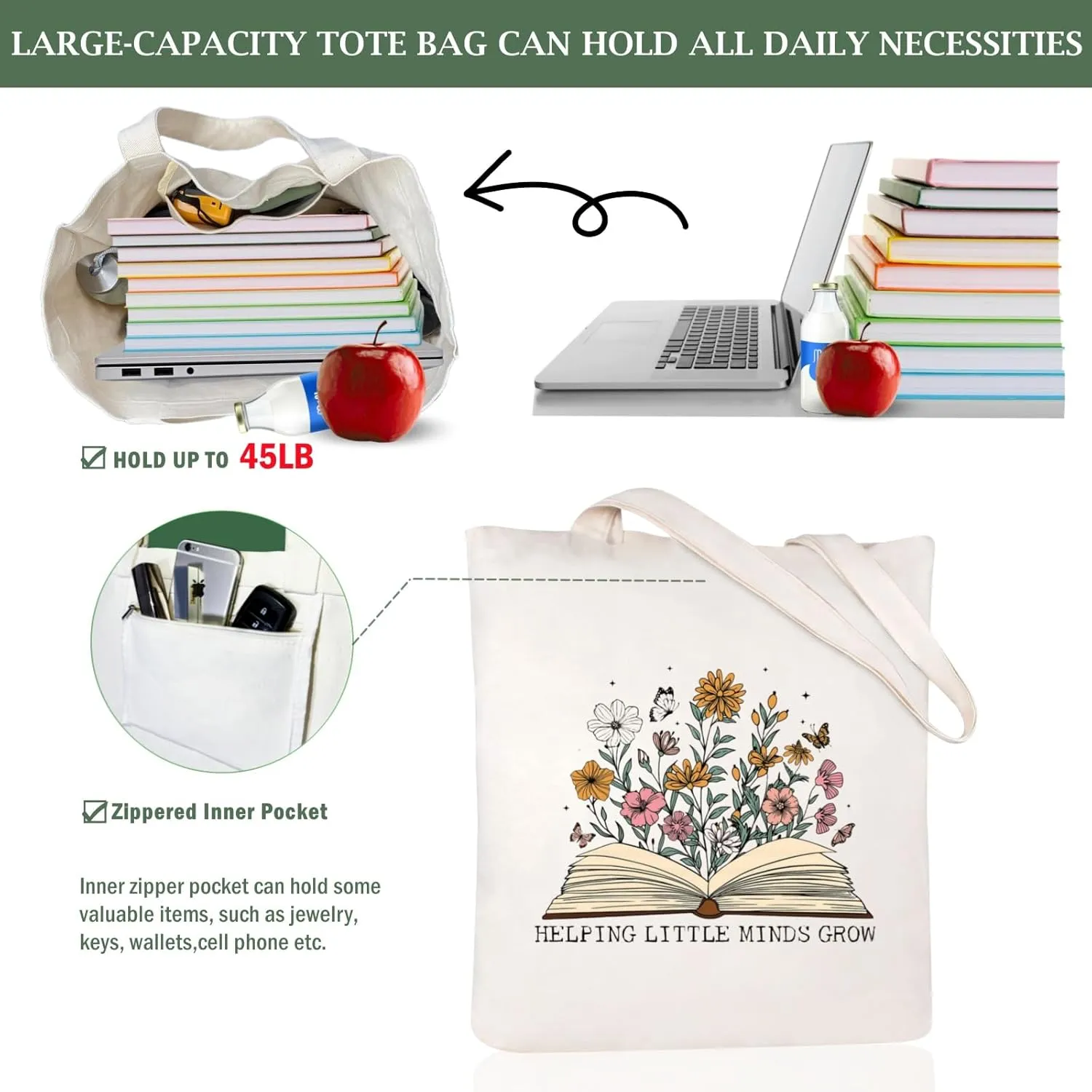 Teacher Appreciation Gifts Canvas Tote Bags Aesthetic for Women Cloth Cotton Bags Travel Bag Reusable Grocery Shopping Bag