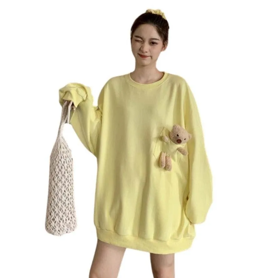 Teddy Bear Companion Lightweight Women's Sweatshirt Pullover Cute Kawaii Harajuku Girls Top Korean Style