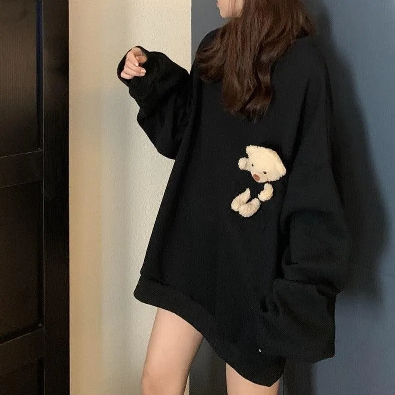 Teddy Bear Companion Lightweight Women's Sweatshirt Pullover Cute Kawaii Harajuku Girls Top Korean Style