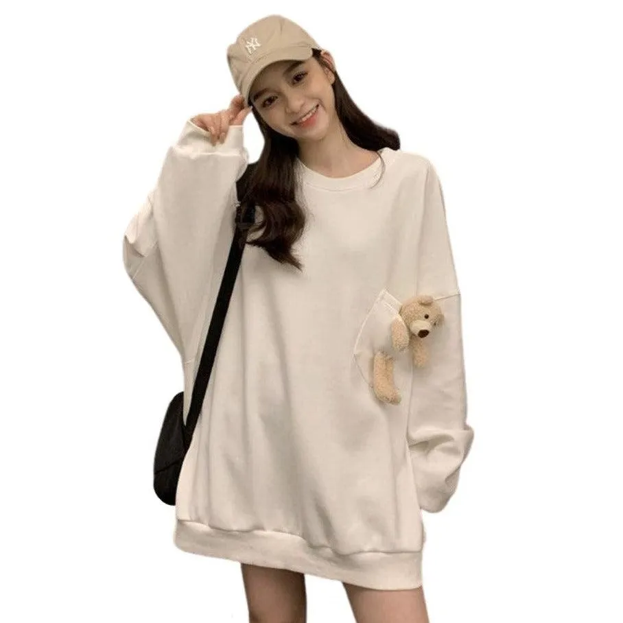 Teddy Bear Companion Lightweight Women's Sweatshirt Pullover Cute Kawaii Harajuku Girls Top Korean Style