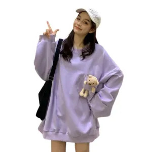 Teddy Bear Companion Lightweight Women's Sweatshirt Pullover Cute Kawaii Harajuku Girls Top Korean Style
