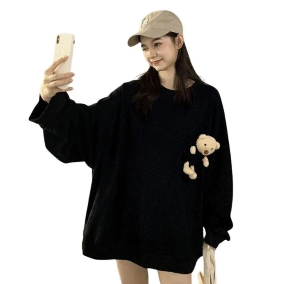 Teddy Bear Companion Lightweight Women's Sweatshirt Pullover Cute Kawaii Harajuku Girls Top Korean Style