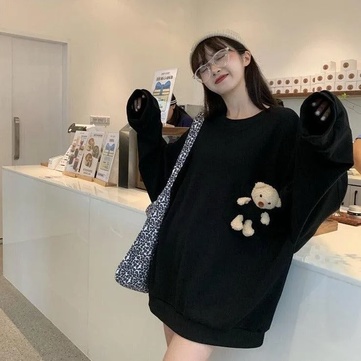 Teddy Bear Companion Lightweight Women's Sweatshirt Pullover Cute Kawaii Harajuku Girls Top Korean Style