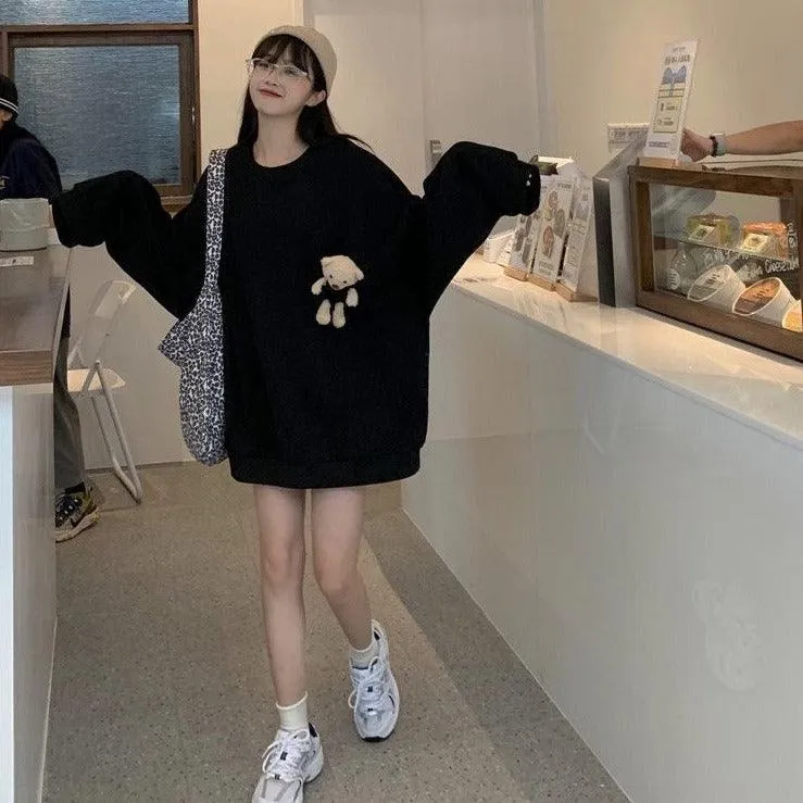 Teddy Bear Companion Lightweight Women's Sweatshirt Pullover Cute Kawaii Harajuku Girls Top Korean Style