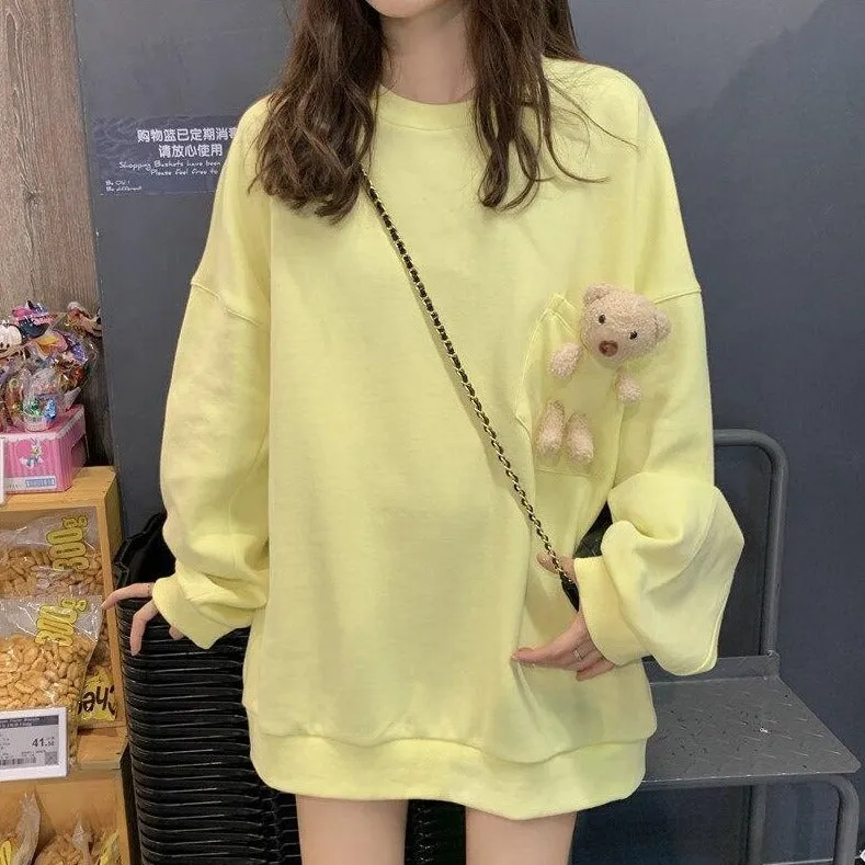 Teddy Bear Companion Lightweight Women's Sweatshirt Pullover Cute Kawaii Harajuku Girls Top Korean Style