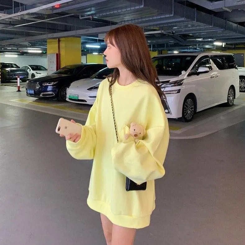 Teddy Bear Companion Lightweight Women's Sweatshirt Pullover Cute Kawaii Harajuku Girls Top Korean Style