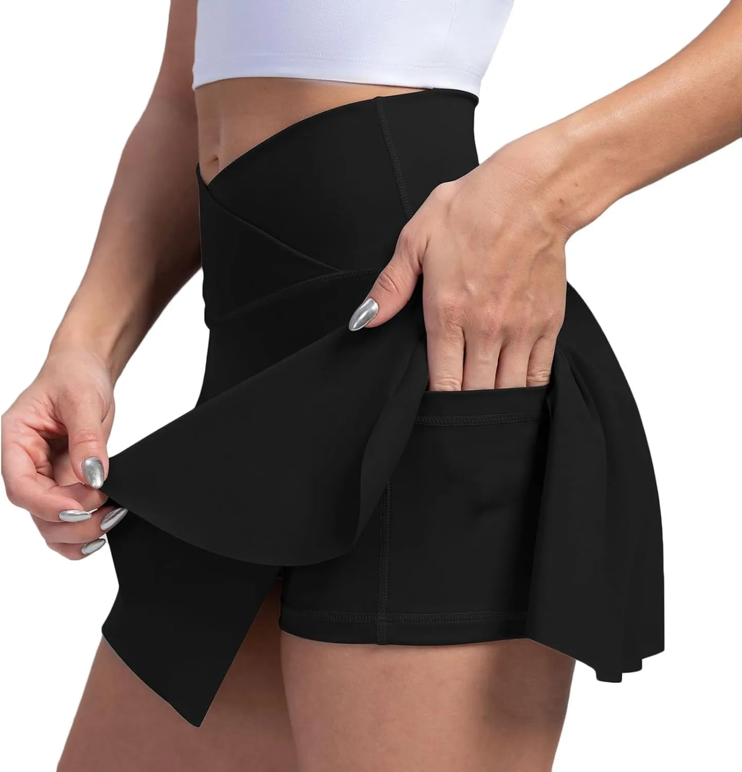 Tennis Skirts for Women with Shorts Cross Elastic High Waisted Tummy Control Golf Skirt Workout Skorts with Pockets