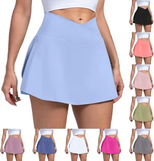 Tennis Skirts for Women with Shorts Cross Elastic High Waisted Tummy Control Golf Skirt Workout Skorts with Pockets