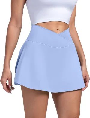 Tennis Skirts for Women with Shorts Cross Elastic High Waisted Tummy Control Golf Skirt Workout Skorts with Pockets