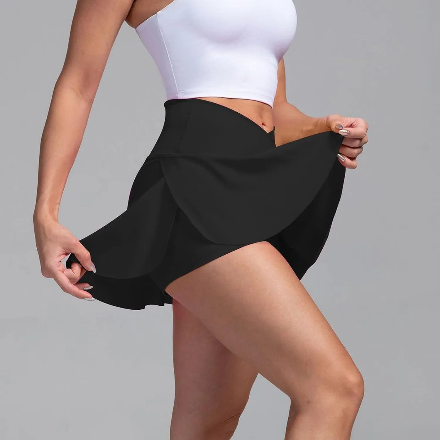 Tennis Skirts for Women with Shorts Cross Elastic High Waisted Tummy Control Golf Skirt Workout Skorts with Pockets