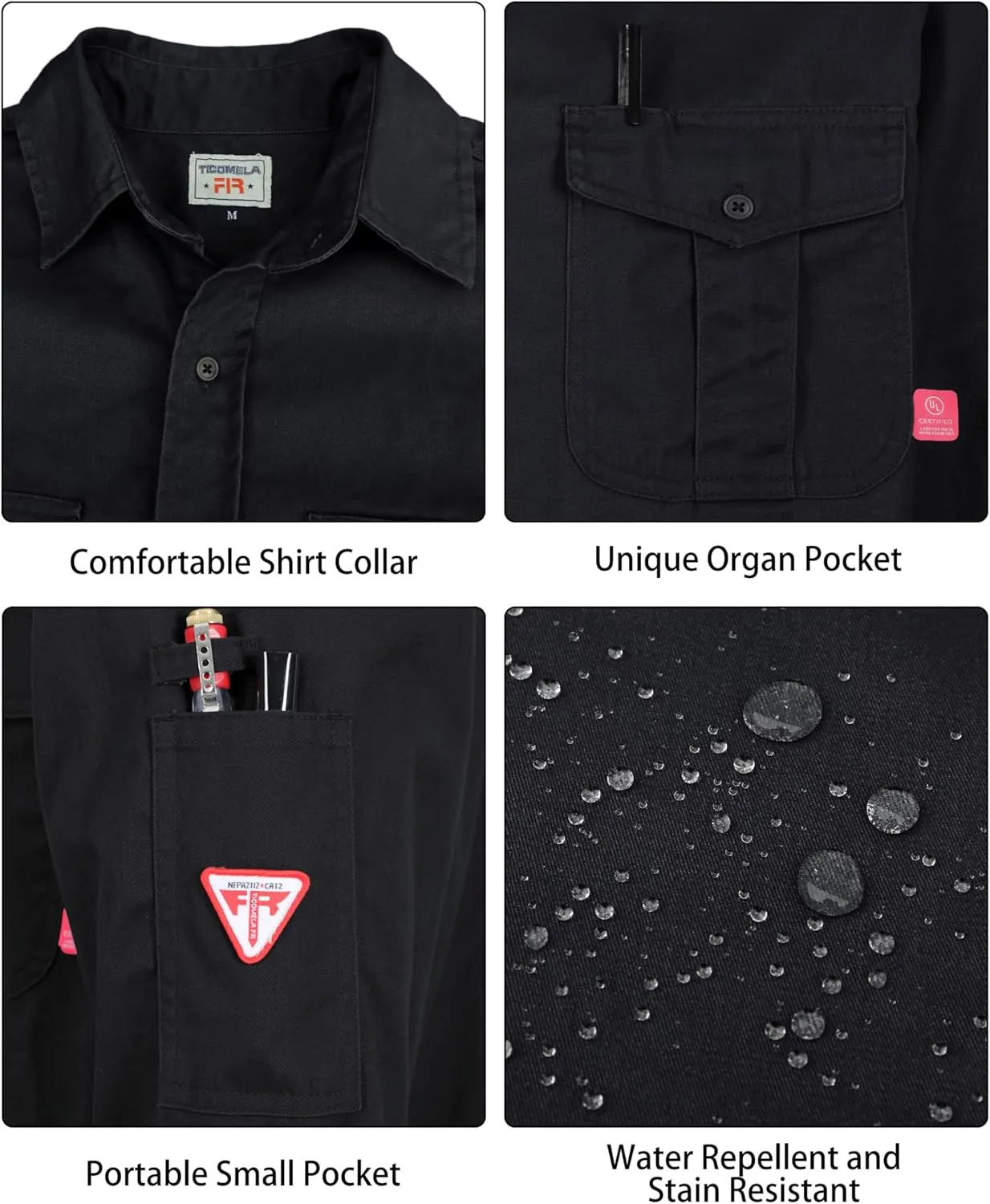 TICOMELA FR Shirts for Men Flame Resistant 7.5oz 100% Cotton NFPA2112 Men's Welding Shirts