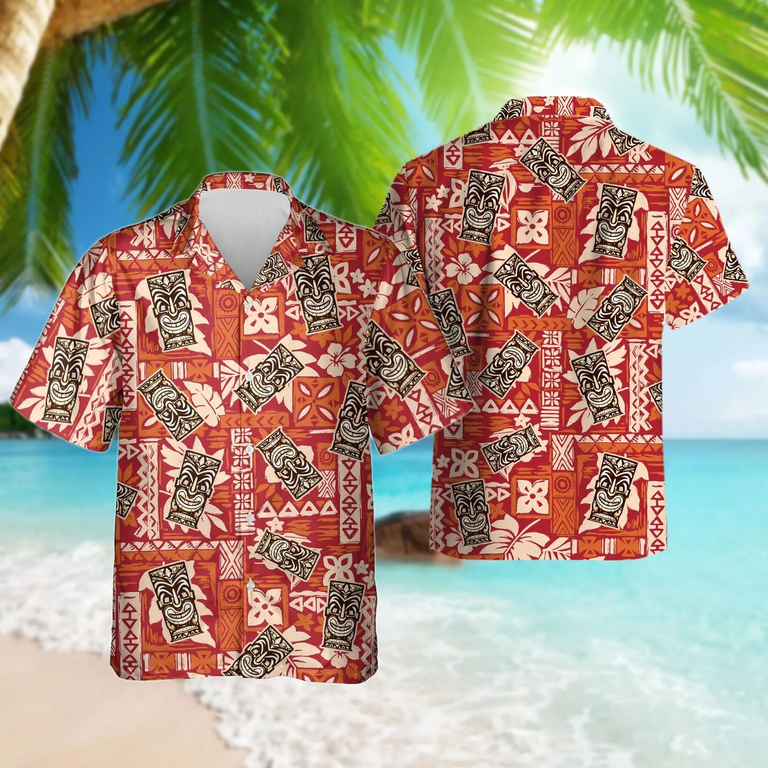 Tiki Hawaiian Shirts for Men - Tiki Lover Button Down Mens Shirts Short Sleeve Luau Beach Shirt