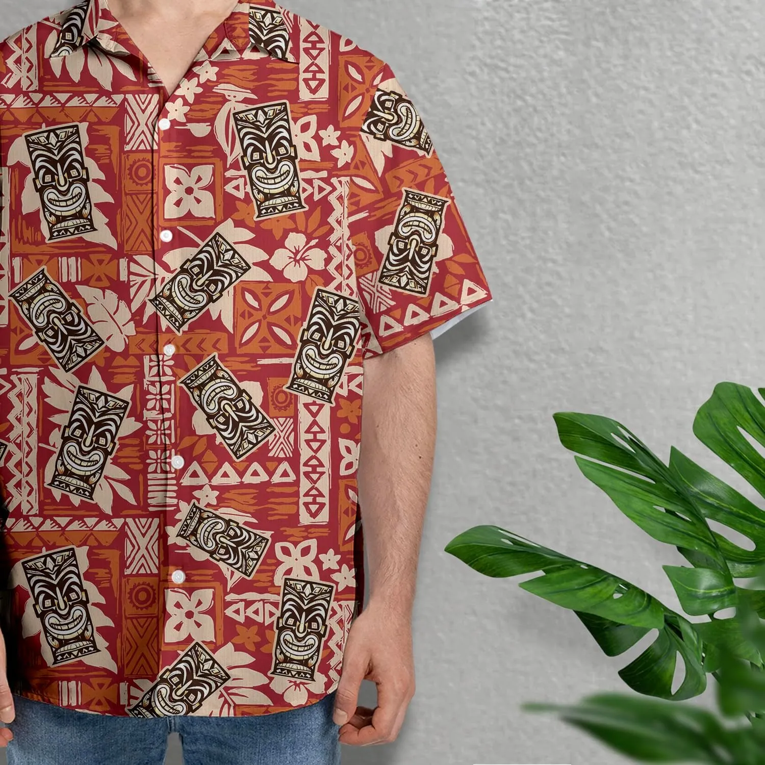 Tiki Hawaiian Shirts for Men - Tiki Lover Button Down Mens Shirts Short Sleeve Luau Beach Shirt