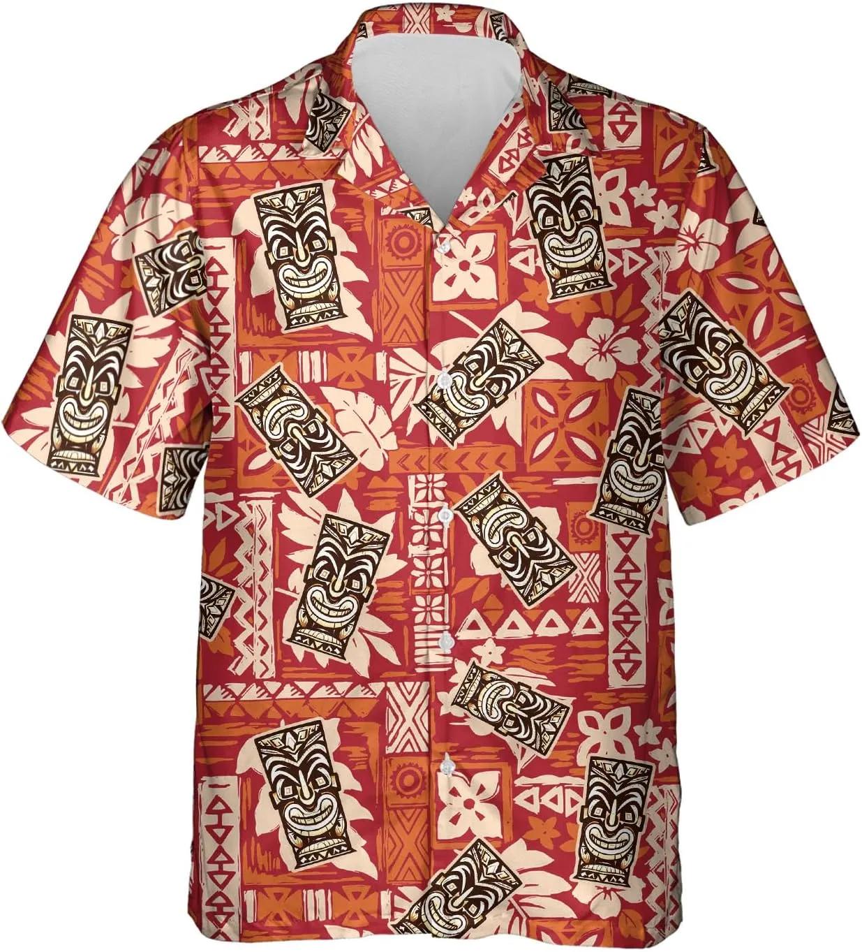 Tiki Hawaiian Shirts for Men - Tiki Lover Button Down Mens Shirts Short Sleeve Luau Beach Shirt