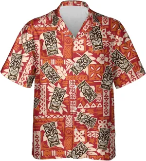 Tiki Hawaiian Shirts for Men - Tiki Lover Button Down Mens Shirts Short Sleeve Luau Beach Shirt
