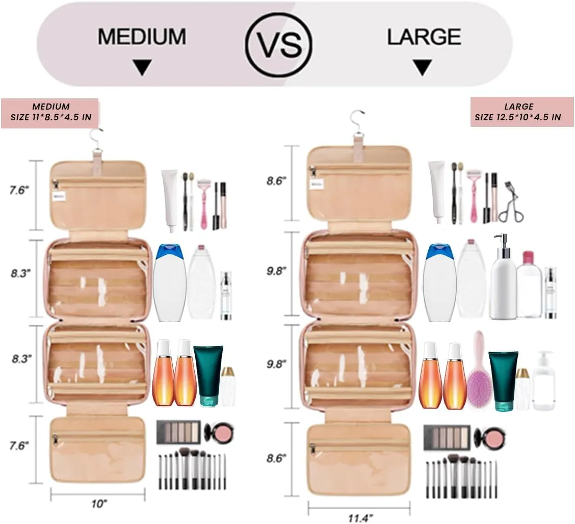 Toiletry Bag for Traveling Women - With Jewelry Organizer Compartment Hanging Toiletry Bag for Women used in Home, Travel, and Cosmetics - Nylon Material with Waterproof Skin (Pink, Large)