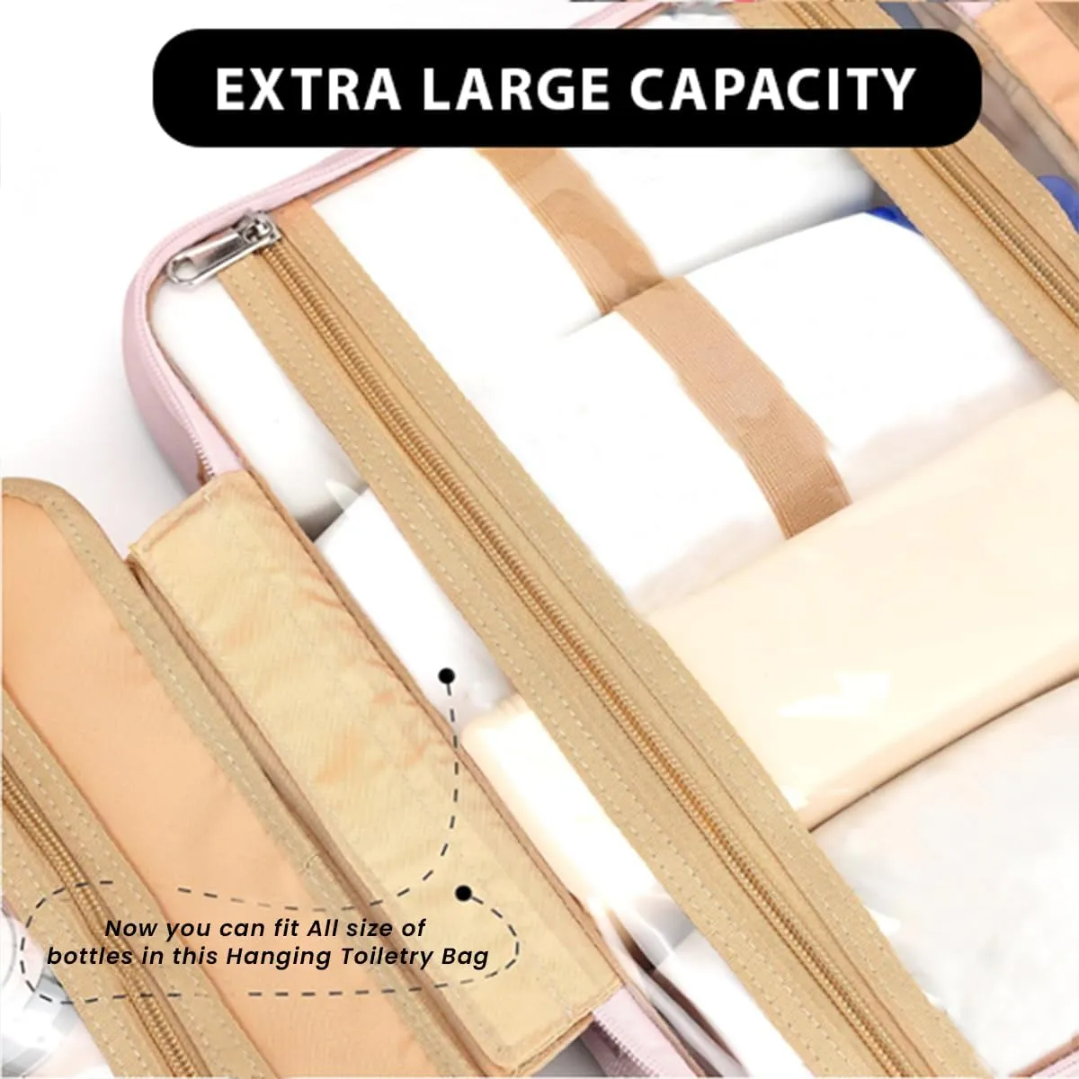 Toiletry Bag for Traveling Women - With Jewelry Organizer Compartment Hanging Toiletry Bag for Women used in Home, Travel, and Cosmetics - Nylon Material with Waterproof Skin (Pink, Large)