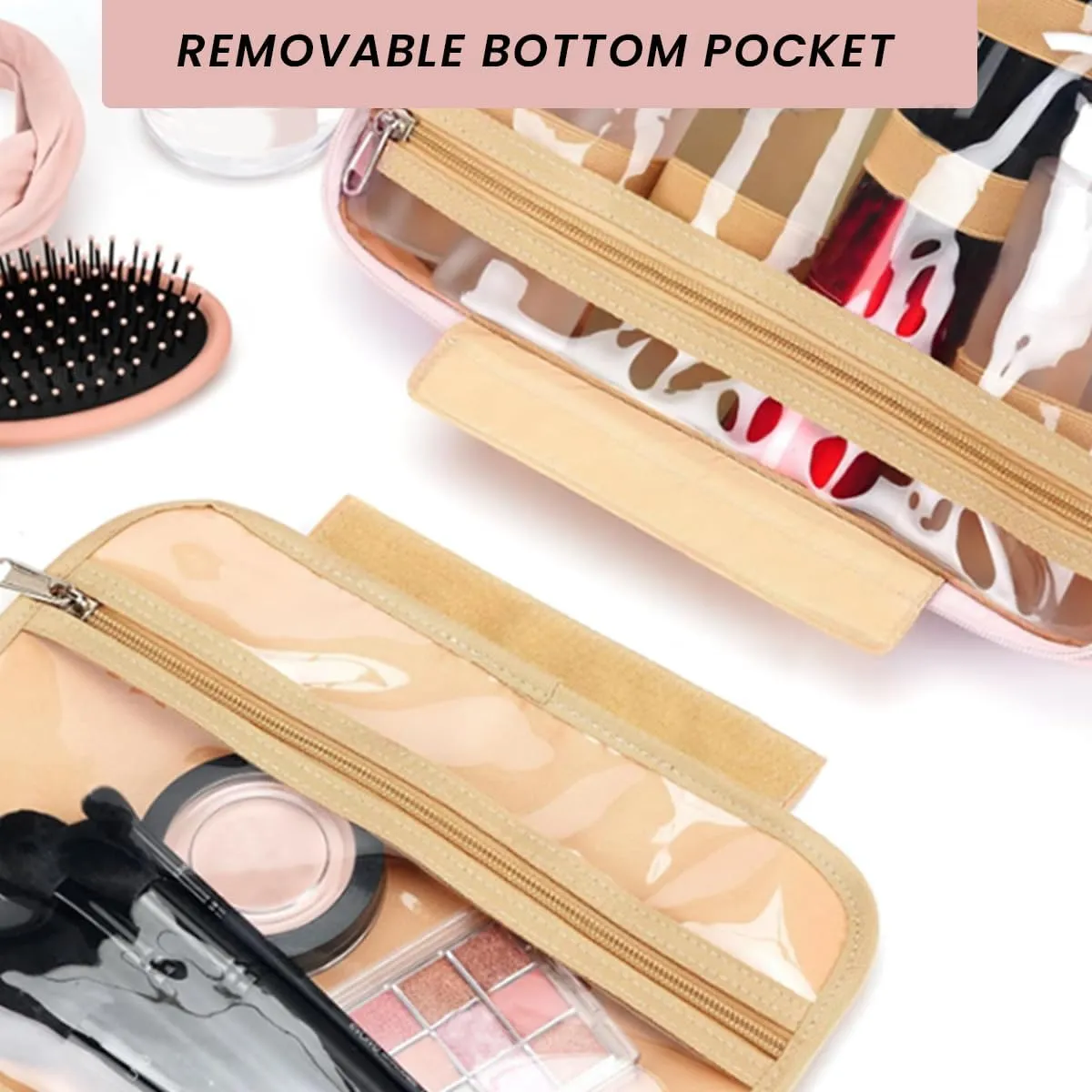 Toiletry Bag for Traveling Women - With Jewelry Organizer Compartment Hanging Toiletry Bag for Women used in Home, Travel, and Cosmetics - Nylon Material with Waterproof Skin (Pink, Large)