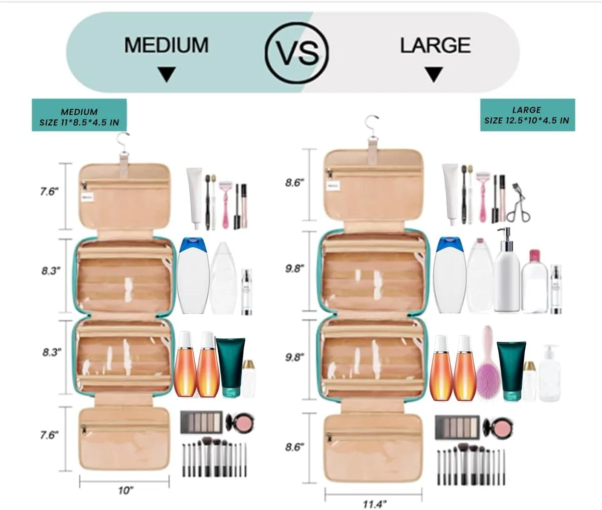 Toiletry Bag for Traveling Women - With Jewelry Organizer Compartment Hanging Toiletry Bag for Women used in Home, Travel, and Cosmetics - Nylon Material with Waterproof Skin (Seagreen, Medium)