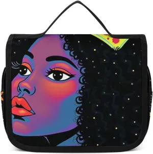 Toiletry Bag for Women and Men with Jewelry Organizer Compartment and Waterproof Pocket, Compatible with African American Woman Black Hanging Makeup Bag Accessories