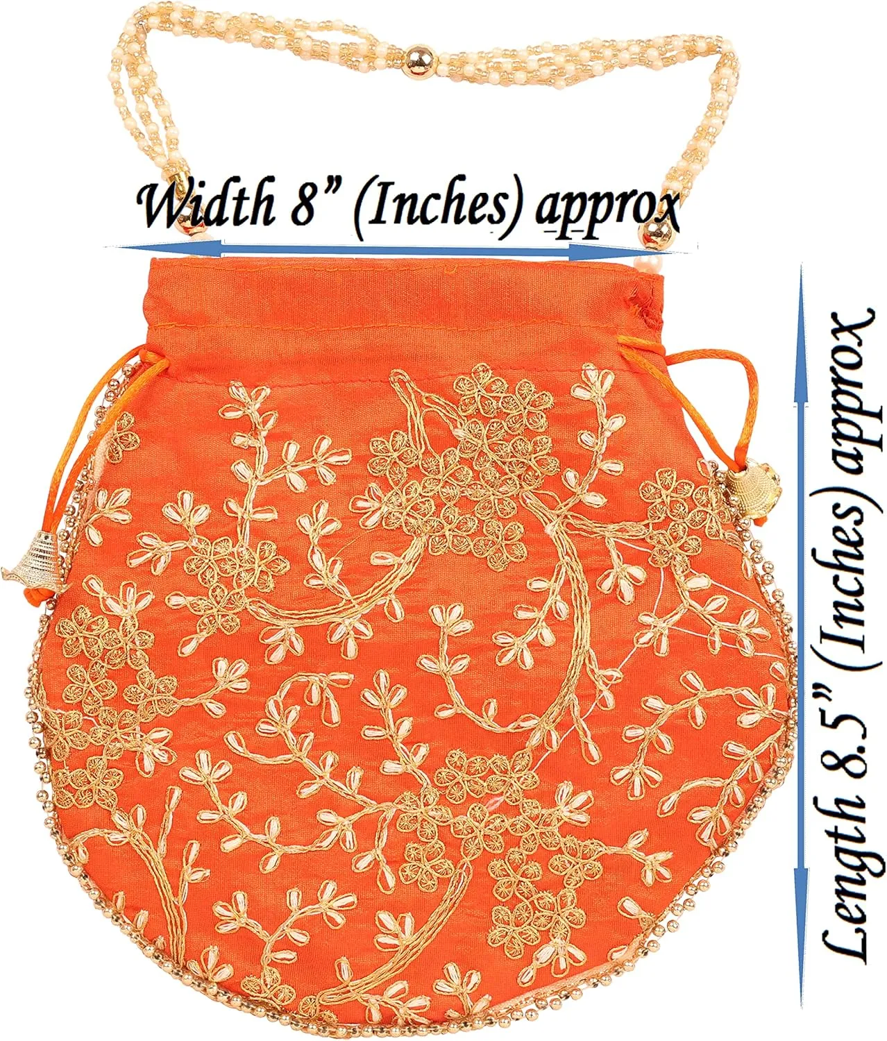 Touchstone Traditional Indian Hand Embroidered Shopping Gifts Jewelry Wedding Faux Pearls Strings Drawstring Bag for Women.