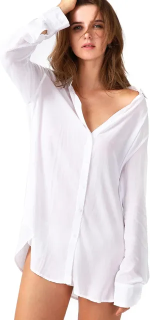 TOUSYEA Sleep Shirts for Women Button Down Shirts Long Sleeve Sleepwear Swimsuit Cover Ups Soft Pajama Tops
