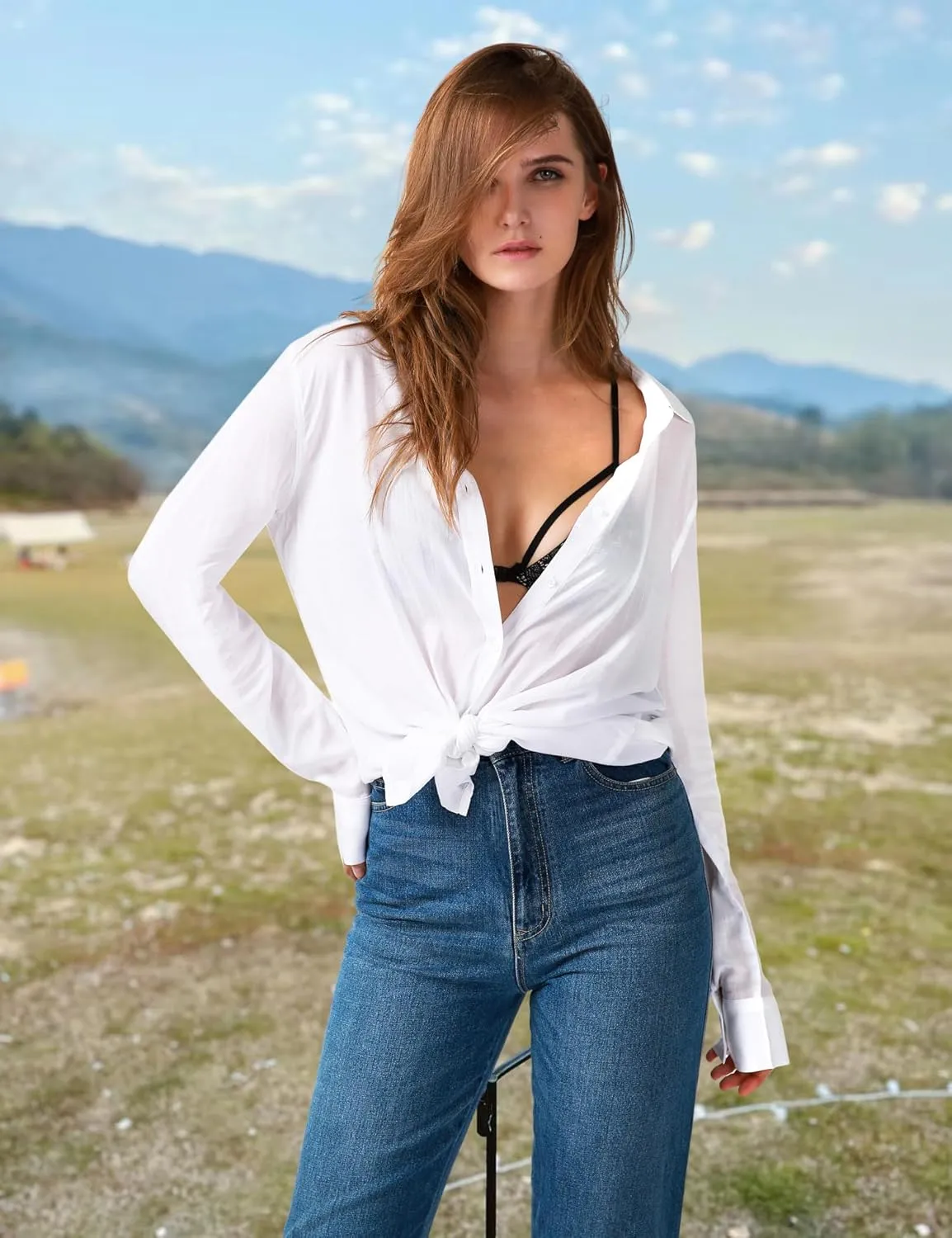 TOUSYEA Sleep Shirts for Women Button Down Shirts Long Sleeve Sleepwear Swimsuit Cover Ups Soft Pajama Tops
