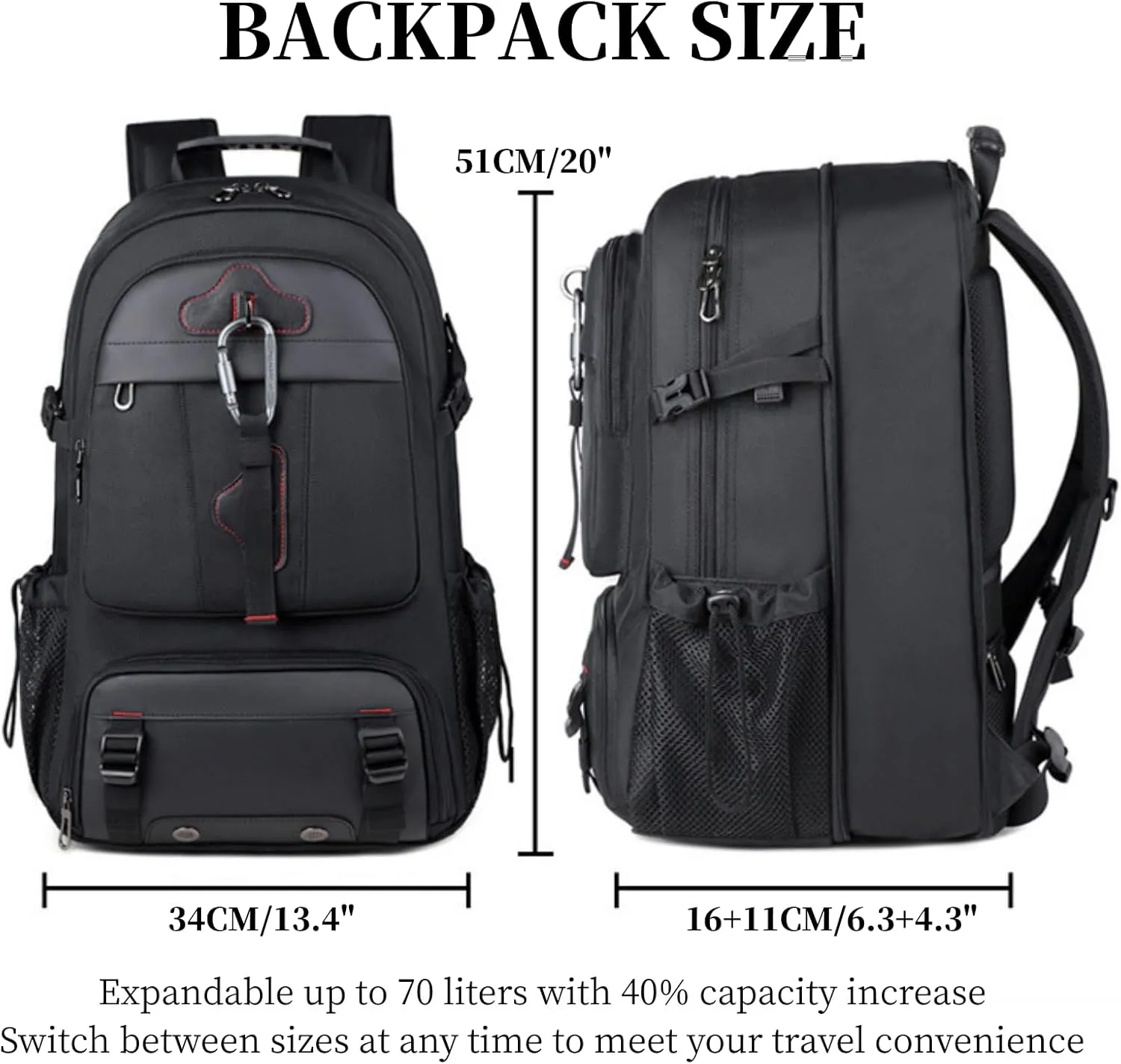 Travel Backpack 70L, 18 Inch Laptop Backpack for Men Women, Large Waterproof Carry On Backpack, TSA Friendly Flight Approved Anti-Theft Backpack with USB Interface & Shoe Compartment, Black