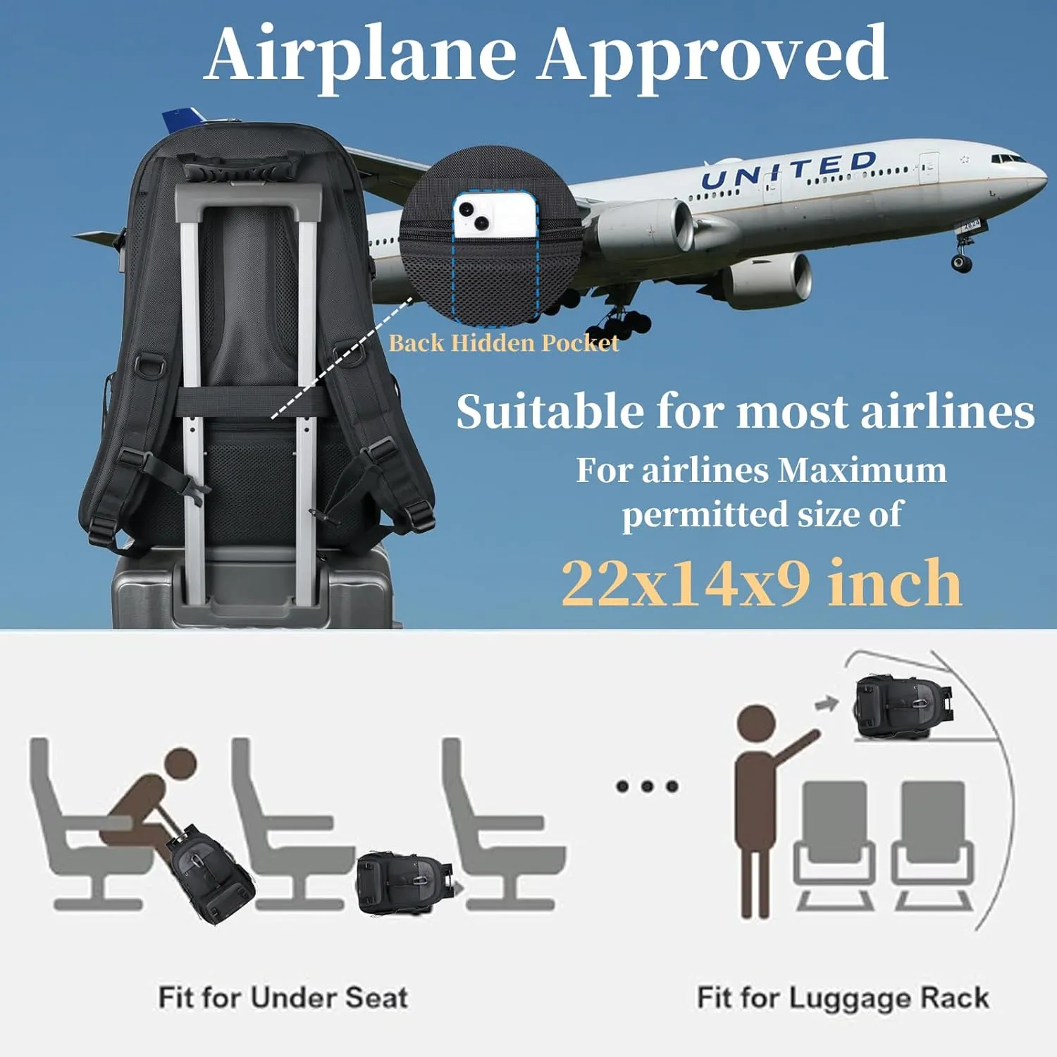 Travel Backpack 70L, 18 Inch Laptop Backpack for Men Women, Large Waterproof Carry On Backpack, TSA Friendly Flight Approved Anti-Theft Backpack with USB Interface & Shoe Compartment, Black
