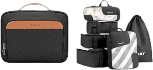 Travel Hanging Toiletry Bag for Women, Holds Full-Size Shampoo, with Jewelry Organizer Compartment   6 Set Compression Packing Cubes