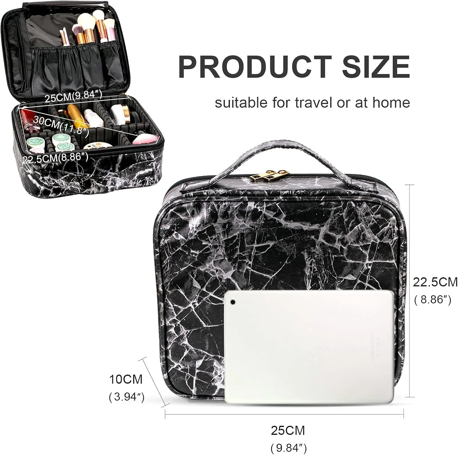 Travel Makeup Train Case Make Up Cosmetic Organizer Bag Makeup Tool Storage with Adjustable Compartments for Women Makeup Brush Toiletry Jewelry Digital Accessories