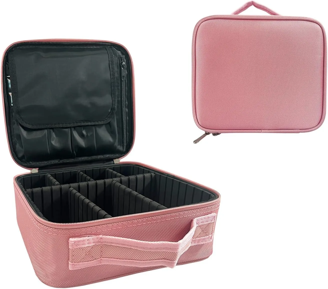 Travel Makeup Train Case Makeup Cosmetic Case Organizer Portable Artist Storage Bag with Adjustable Dividers for Brushes Toiletry Jewelry Digital Accessories Pink