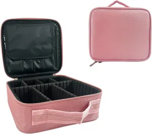 Travel Makeup Train Case Makeup Cosmetic Case Organizer Portable Artist Storage Bag with Adjustable Dividers for Brushes Toiletry Jewelry Digital Accessories Pink