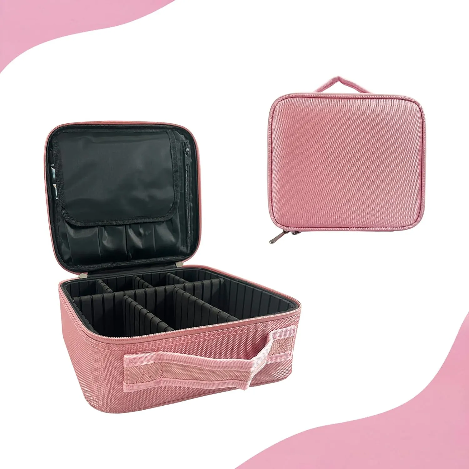 Travel Makeup Train Case Makeup Cosmetic Case Organizer Portable Artist Storage Bag with Adjustable Dividers for Brushes Toiletry Jewelry Digital Accessories Pink
