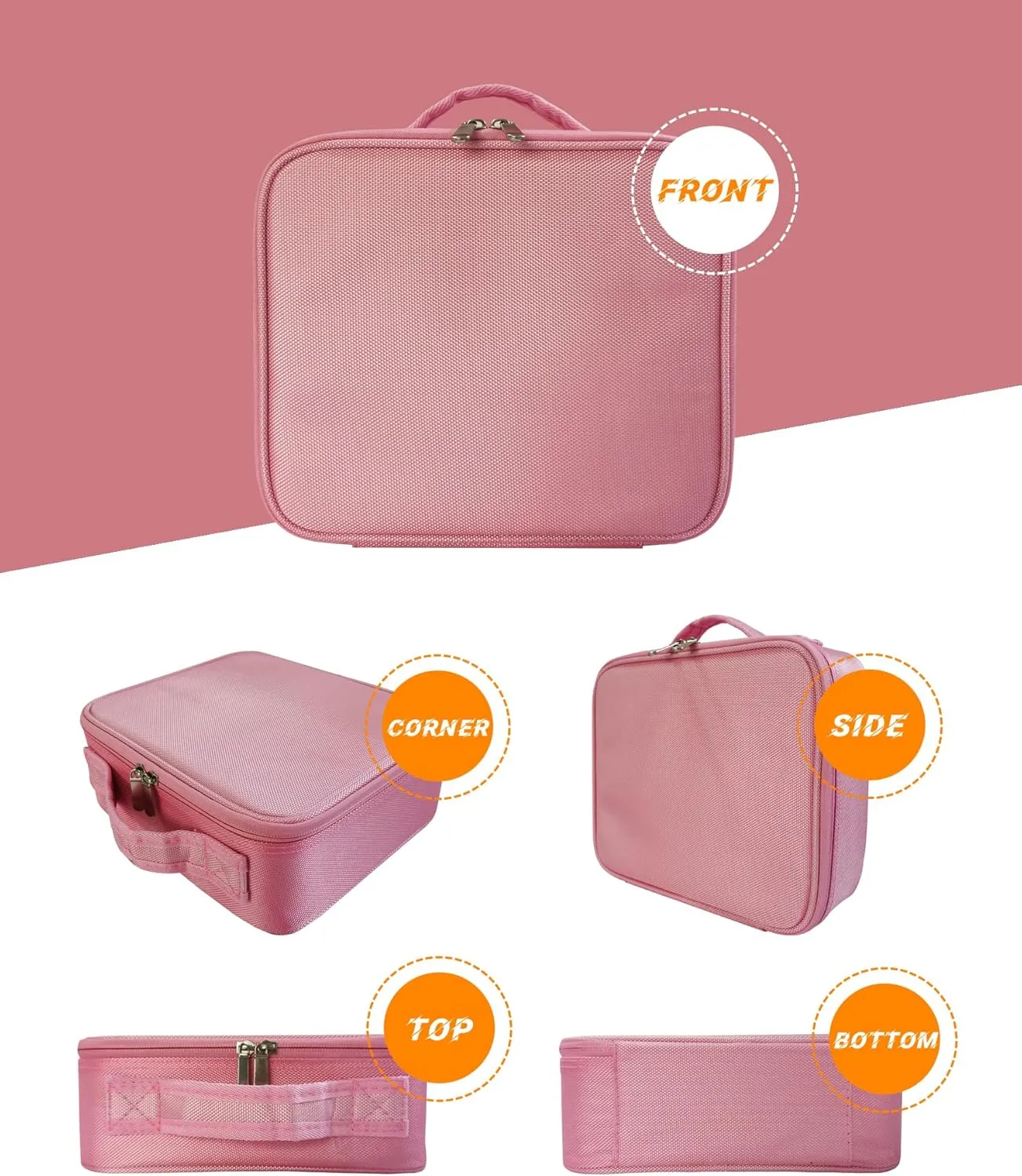 Travel Makeup Train Case Makeup Cosmetic Case Organizer Portable Artist Storage Bag with Adjustable Dividers for Brushes Toiletry Jewelry Digital Accessories Pink