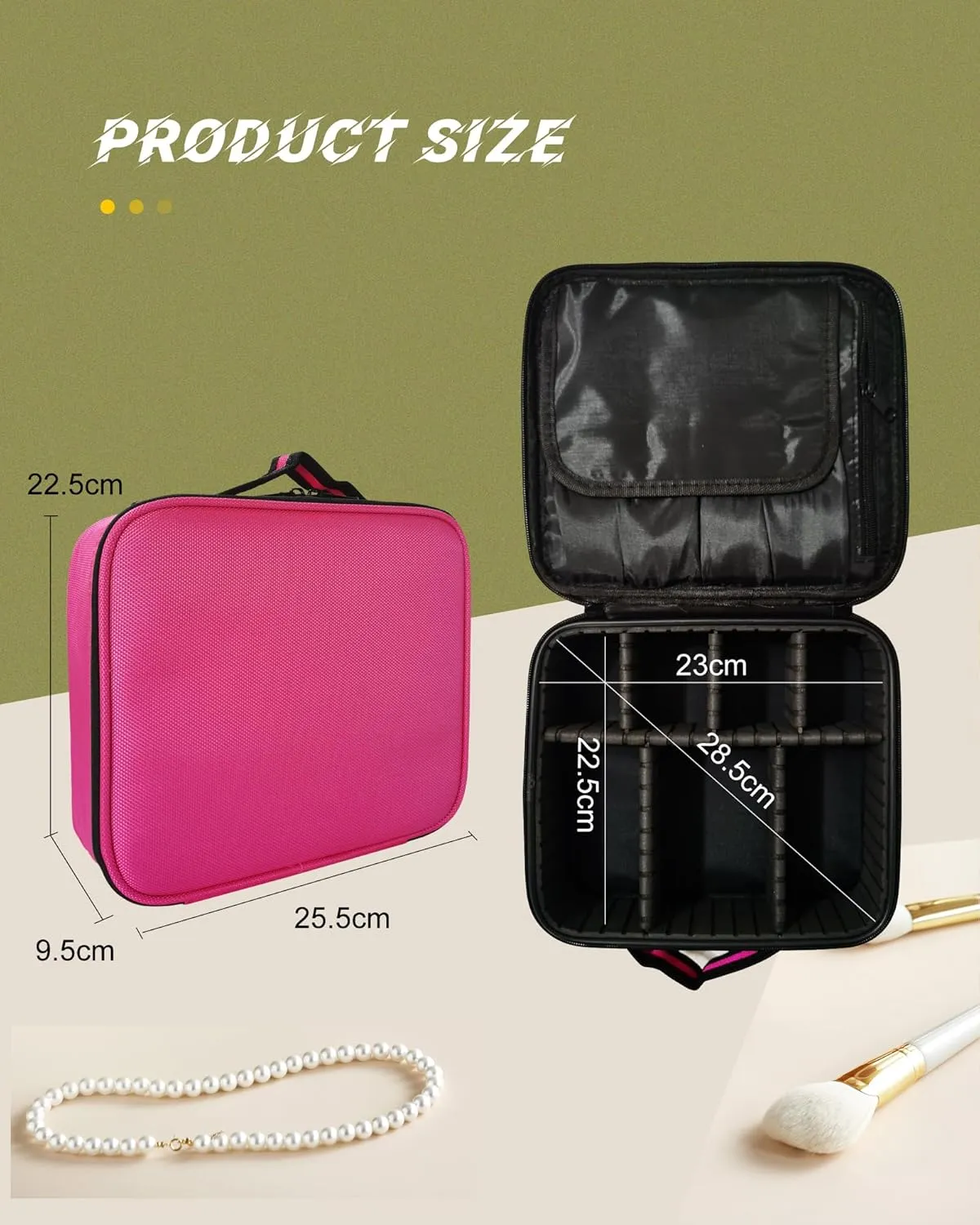 Travel Makeup Train Case Makeup Cosmetic Case Organizer Portable Artist Storage Bag with Adjustable Dividers for Brushes Toiletry Jewelry Digital Accessories Pink