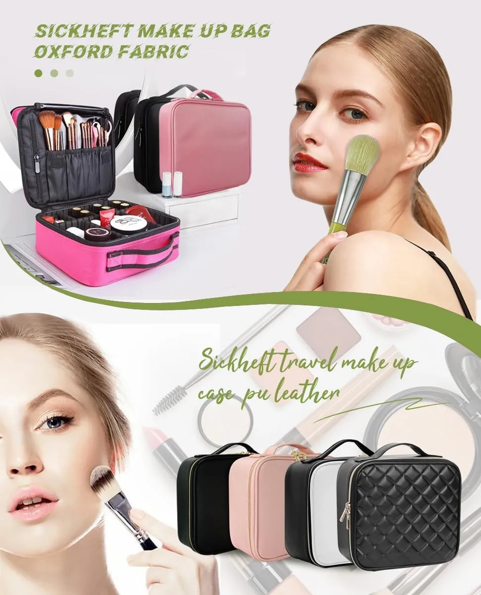 Travel Makeup Train Case Makeup Cosmetic Case Organizer Portable Artist Storage Bag with Adjustable Dividers for Brushes Toiletry Jewelry Digital Accessories Pink