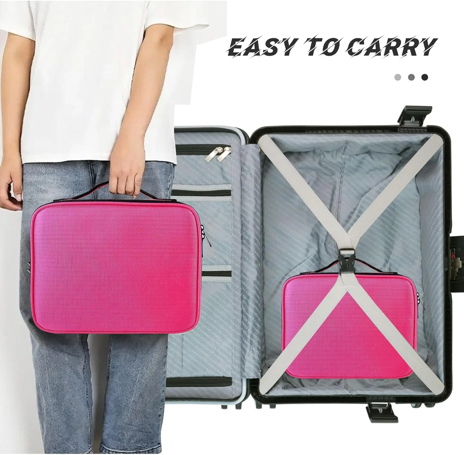Travel Makeup Train Case Makeup Cosmetic Case Organizer Portable Artist Storage Bag with Adjustable Dividers for Brushes Toiletry Jewelry Digital Accessories Pink
