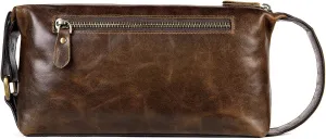 Travel Portable Wash Bag Retro Oil Wax Soft Leather Toiletry Organizer Bag Makeup Case Credit Card Holder Storage Pouch for Brushes Toiletry Jewelry Storage